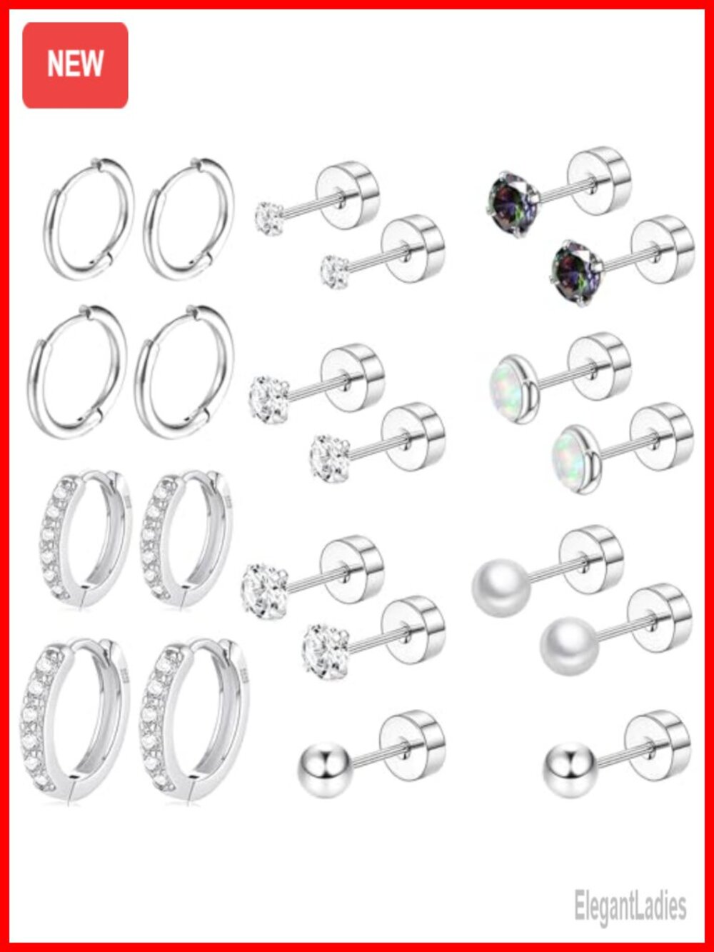 Surgical Steel Flat Back Stud & Hoop Earring Set Hypoallergenic 20G